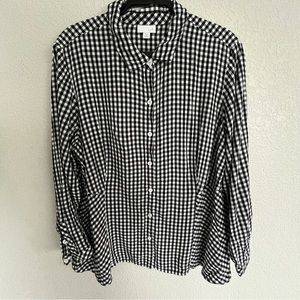 J.jill Black White Checkered Button Up Long Sleeve Shirt Women's Size 2X